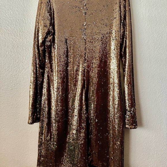 MICHAEL KORS Gold Sequins Long Sleeves Mini Medium Cocktail Dress BNWT - Picture 3 of 8